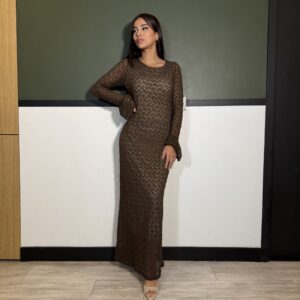Robe longue dentelle taupe