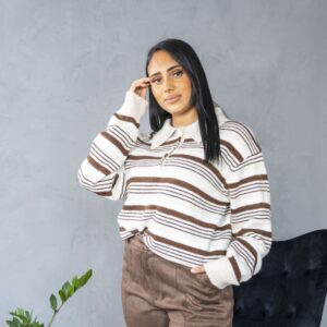 Pull rayé beige choco