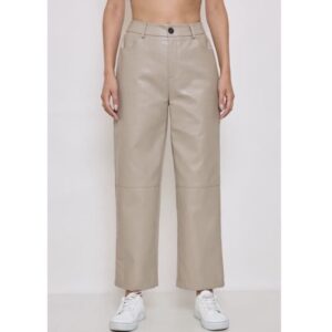 Pantalon en cuir beige