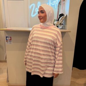 TOP RAYÉ ROSE GRIS